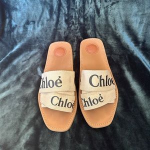 Chloe Woody Logo Canvas Slide Sandal